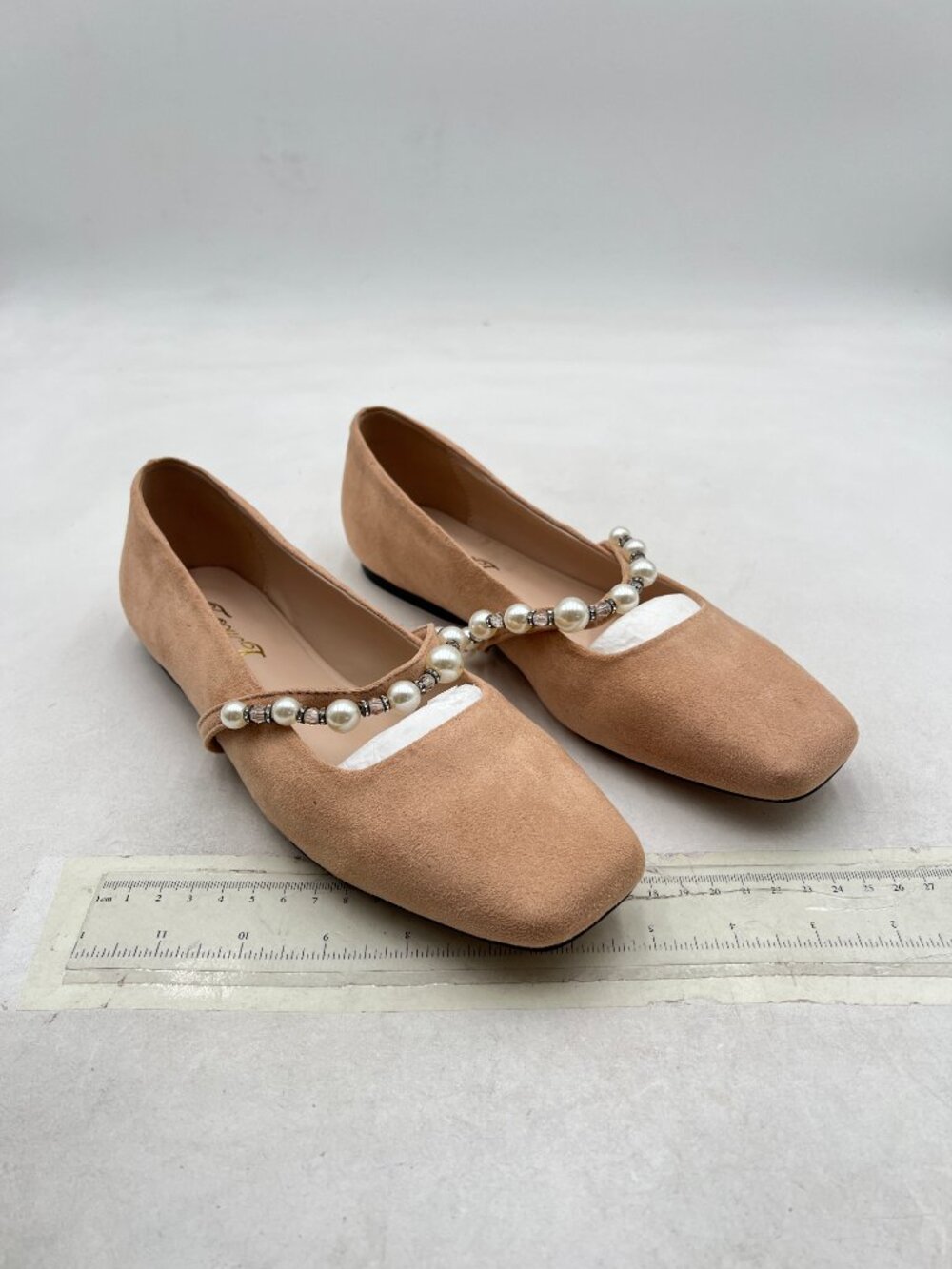 FOWT Nude Square Toe Slip on Flats Pearl Studded Strap Pumps Wedding Shoes - Picture 4 of 8